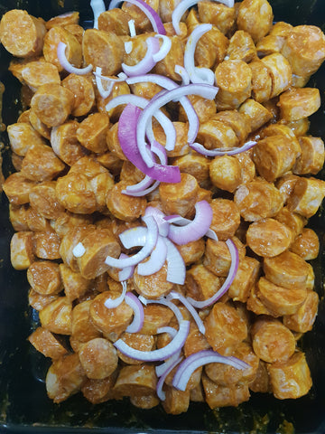 CURRIED SAUSAGES (GF)